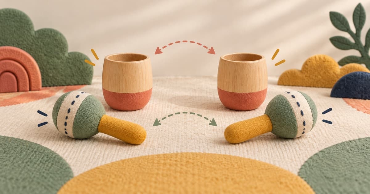 Two matching cups and shakers arranged as a simple copying game