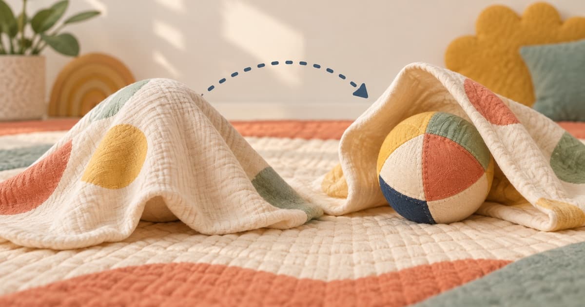A large soft ball partly hidden beneath a patterned cloth