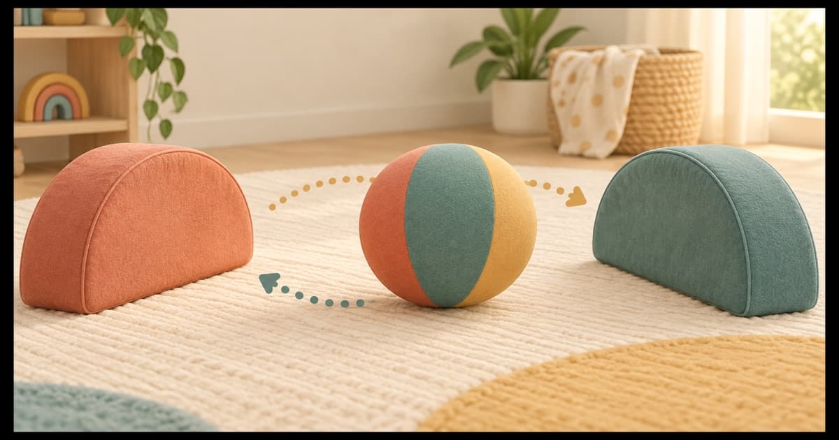 A large soft ball rolling between two padded floor markers